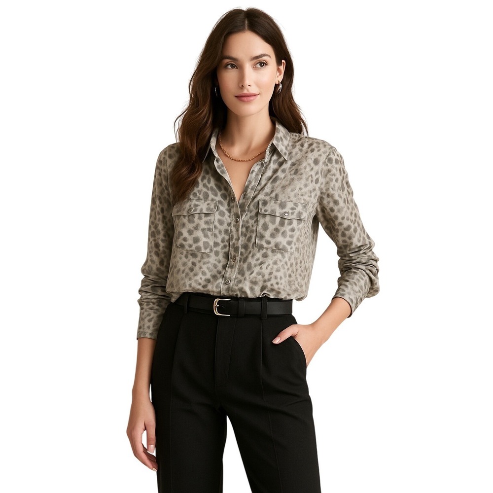 Quiet Luxury Neutral Animal Print Button Up Shirt Blouse S Cloth‎ & Stone fall